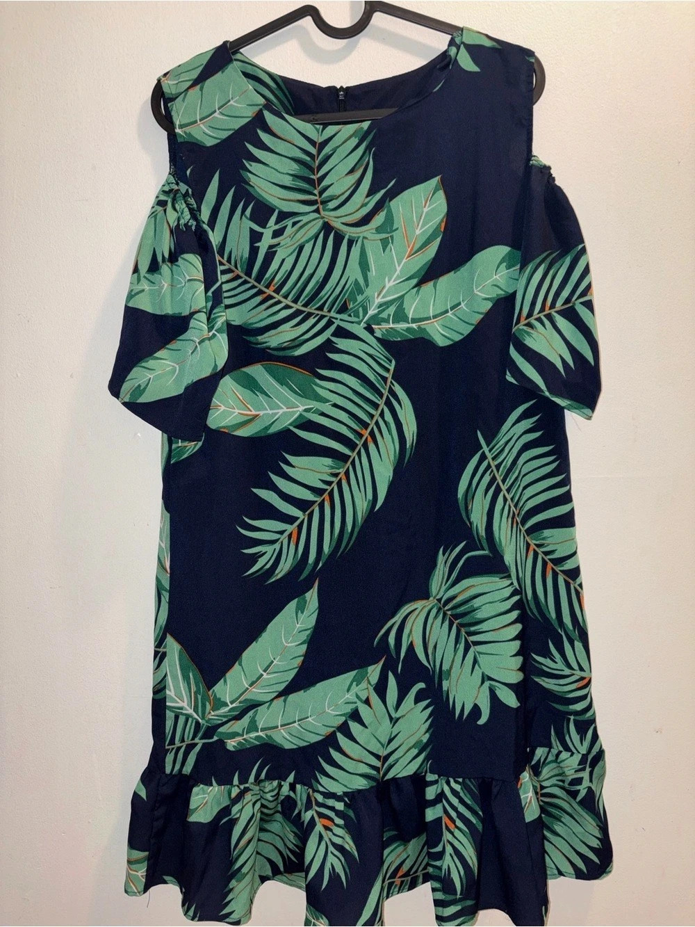 Women's Navy Leaf Print Mini Dress